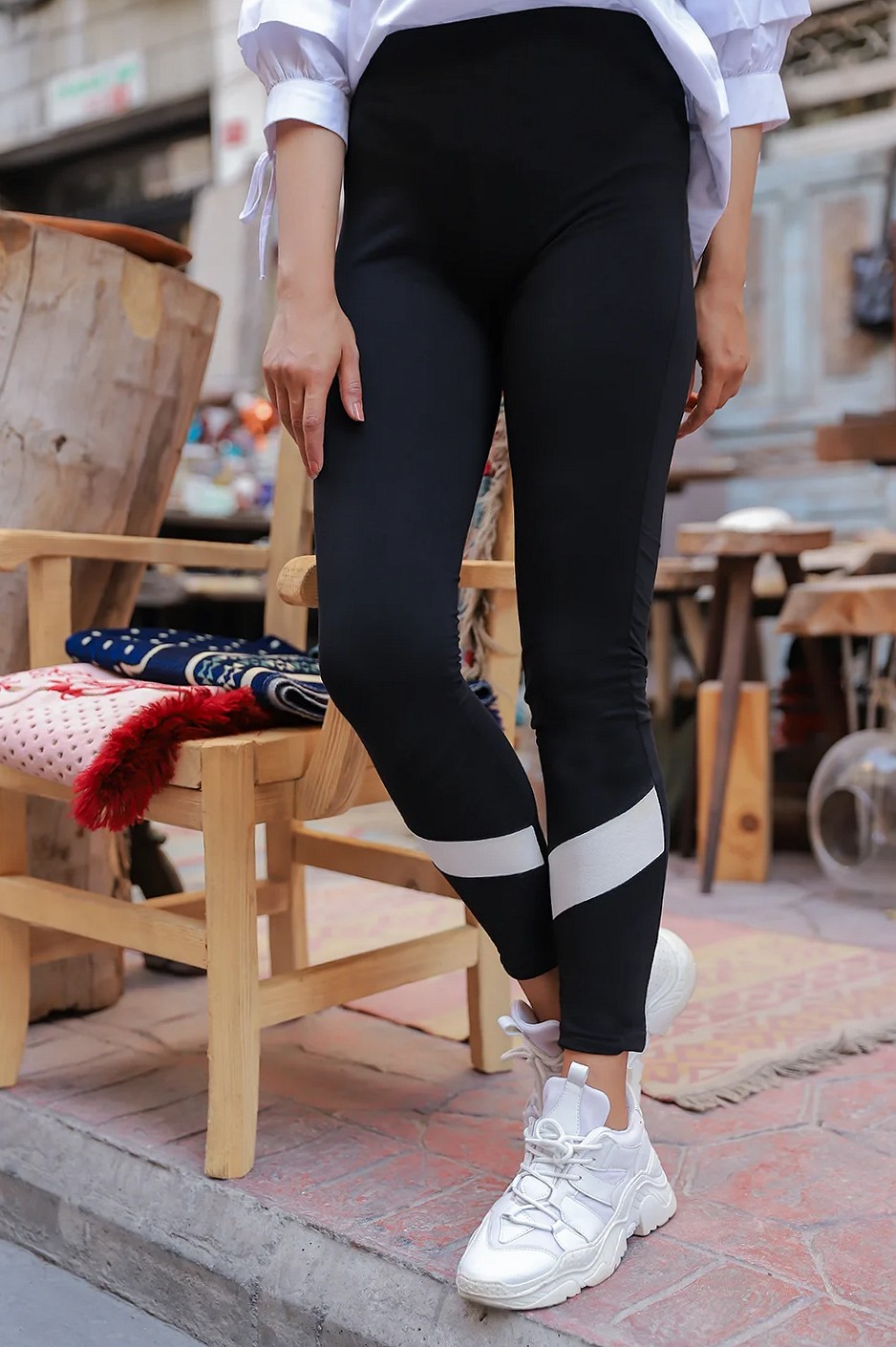 Legging sport pour femme - Pantalon moulant à bande - Couleur Noir - Prêt à  porter et accessoires