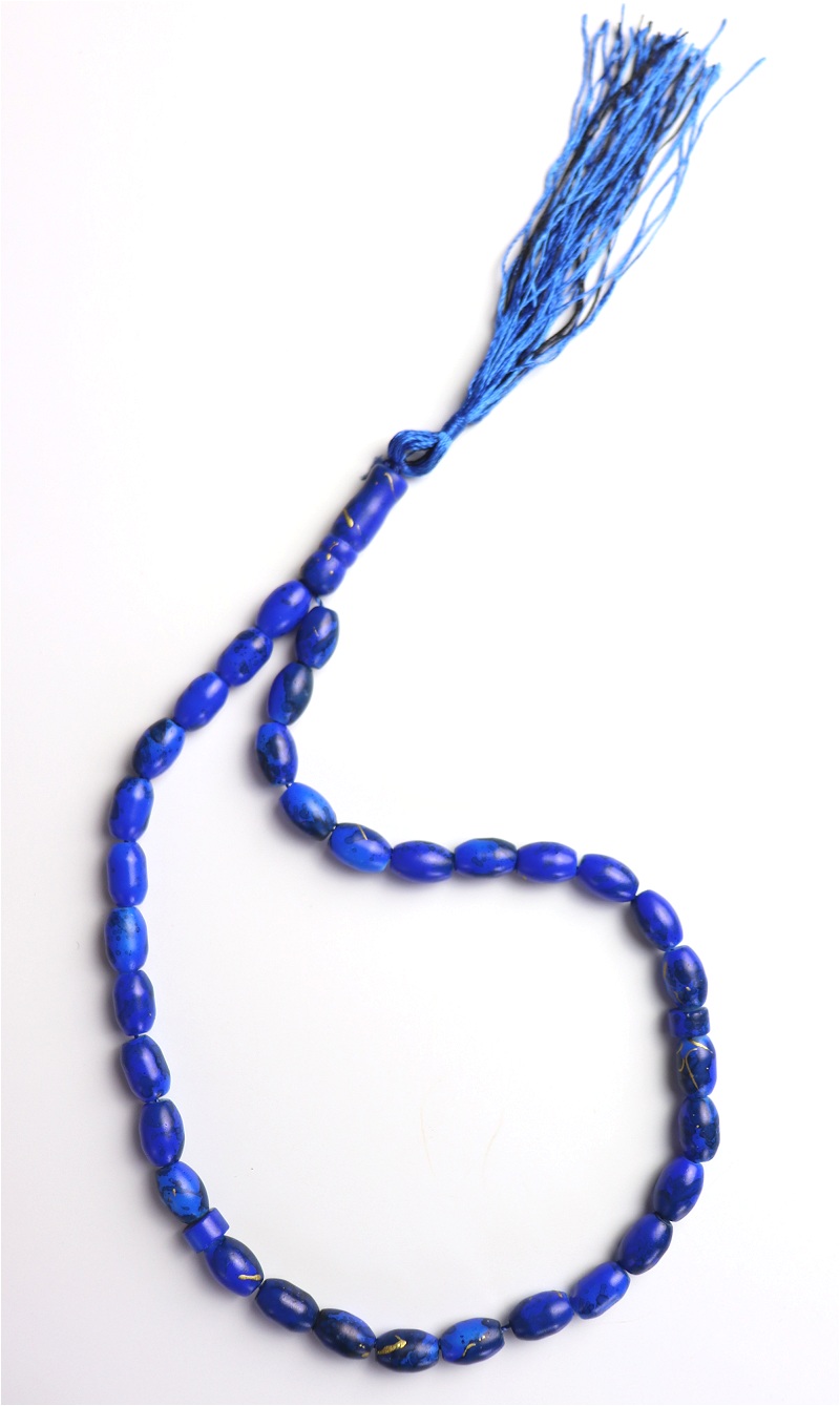 chapelet musulman (sebha) 33 grains en verre couleur bleu - Objet