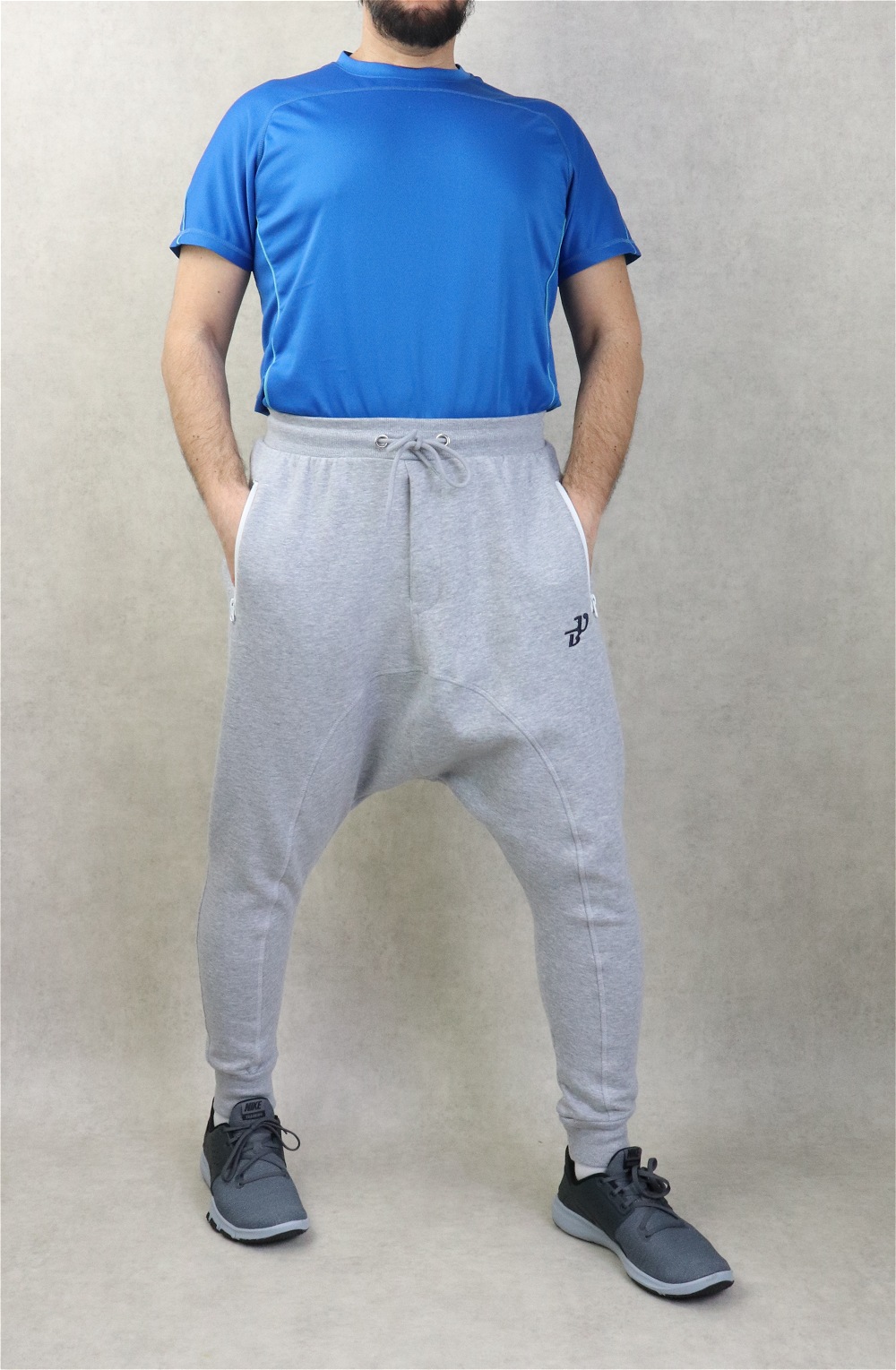 Pantalon jogging Sarouel léger poches zip blanches pour homme - Marque Best  Ummah - Couleur Gris clair chiné